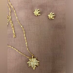 Avon 2024 Autumn Whimsy Pave Necklace and Earring set- Leaf motif-Gold tone- NEW